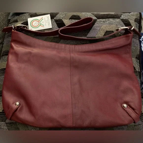 🎄Carta D’identita Della Christian Red Wine Colored Studded Shoulder Bag NWT!